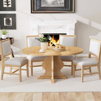 Ensemble de table de salle à manger 5 pièces avec 4 chaises rembourrées Farmhouse
