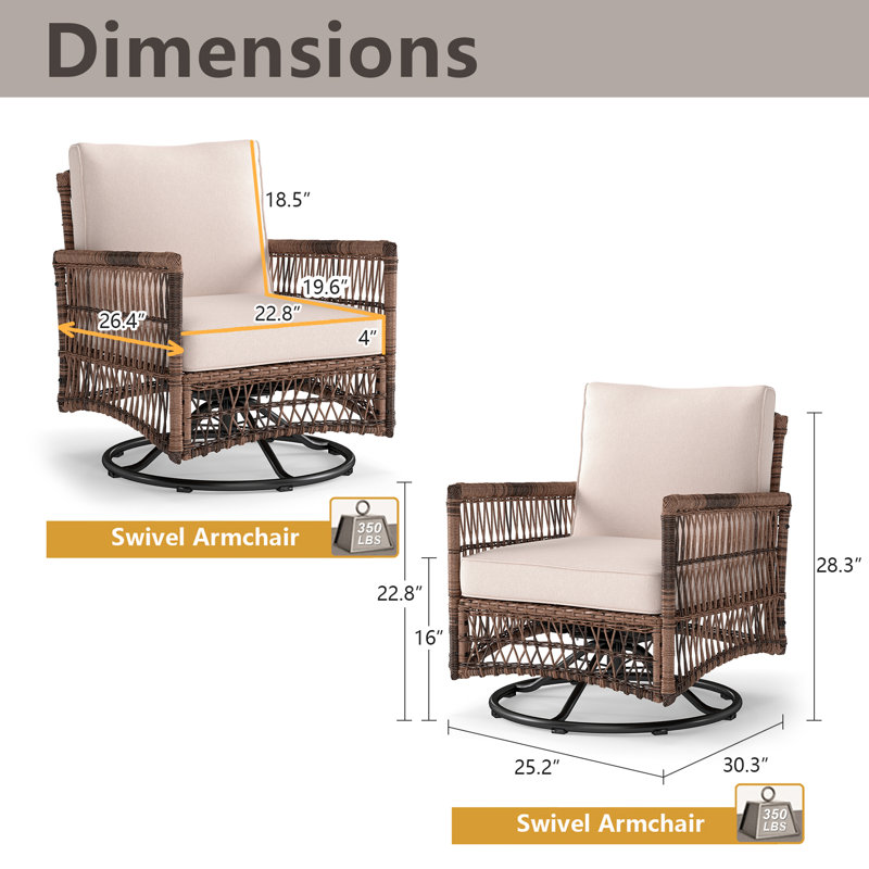 Chaise de patio berçante pivotante avec coussins