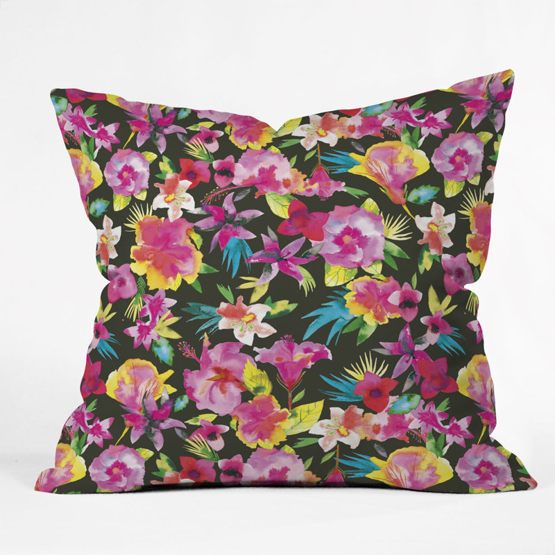  Caribbean Palms and Flowers Indoor/Outdoor Throw Pillow