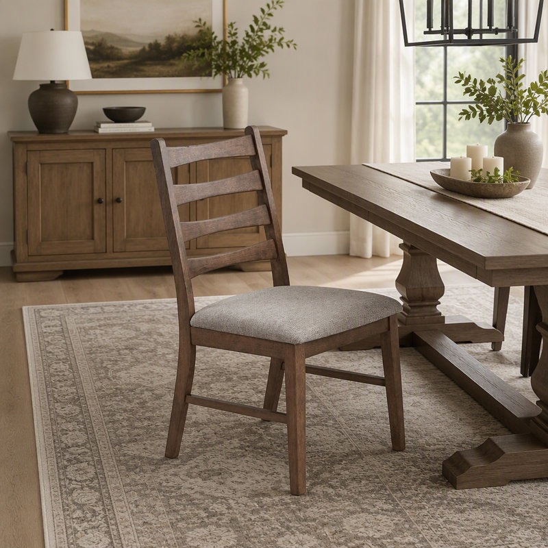 Ensemble de 2 chaises d'appoint rembourrées en lin de 38 po avec pieds en bois à échelle