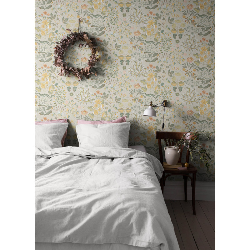 Papier peint floral gris Groh, Vert