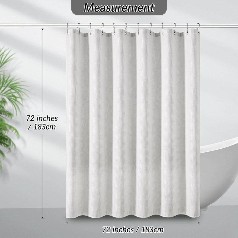 Rideau de douche luxueux à tissage gaufré robuste, tissu en polyester hydrofuge avec conception lestée, Blanc
