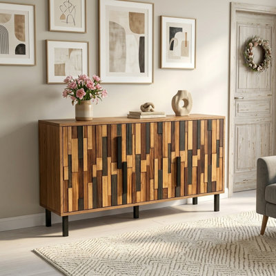 Buffet de style campagne moderne autoportant 47,24 "avec portes droites à motif en bois et finition en frêne naturel