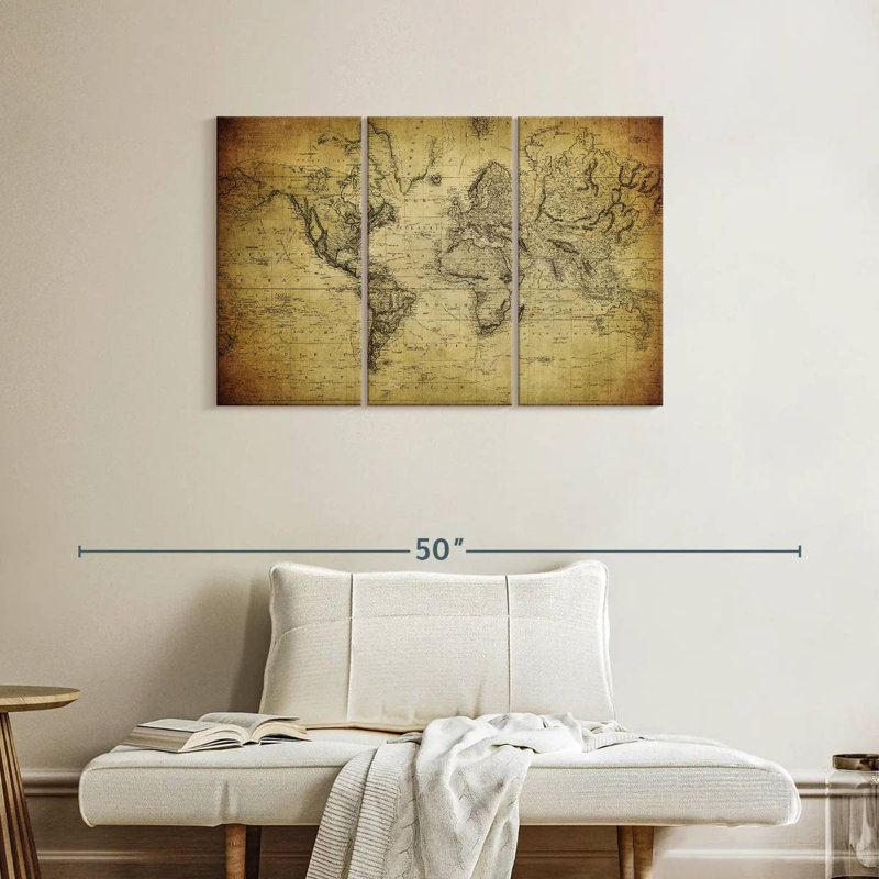 Carte du monde Aliaz sépia, H 24 po x l 38 po