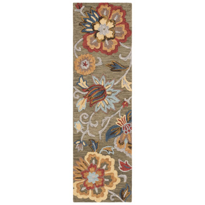 Yvaine Floral Hand Tufted Wool Area Rug in Green/Red -  Alcott HillÂ®, 5BA1D54C4C0D487EB6A4DF511FADB2E0