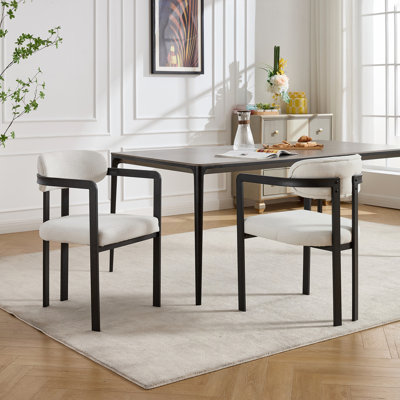 Ensemble de 2 chaises de salle à manger modernes rembourrées avec pieds en métal noir Boucle