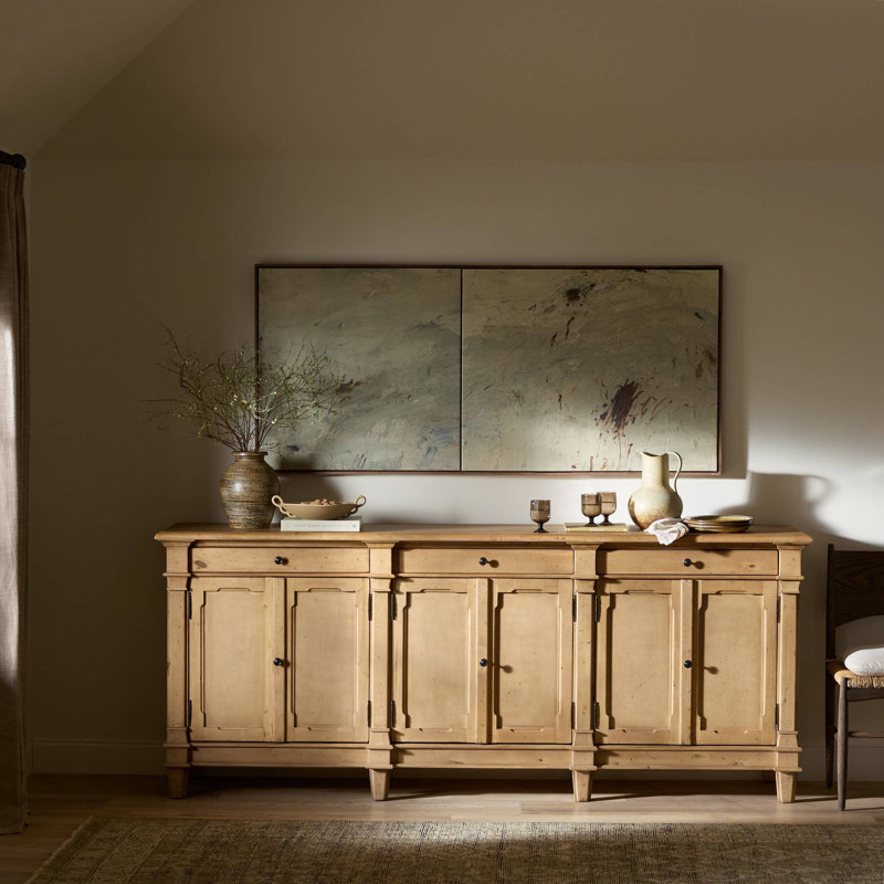 Marjorie 96.25'' W Solid Wood Sideboard, Bleached Birch