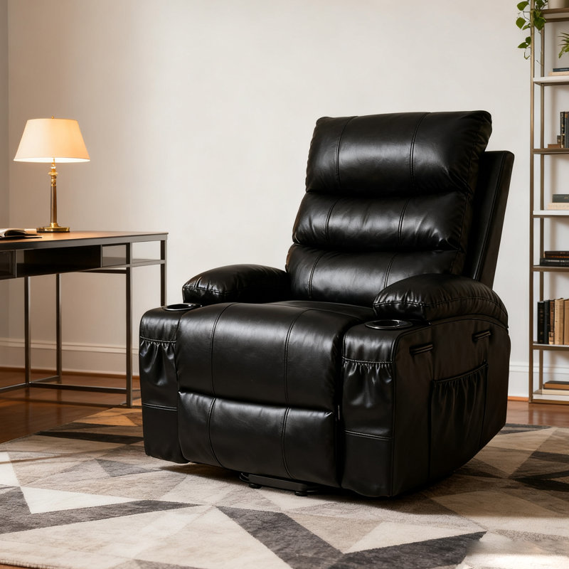 Fauteuil inclinable électrique de 21 po de large avec massage à 8 points et chaleur lombaire, télécommande, poches latérales et porte-gobelets pour personnes âgées