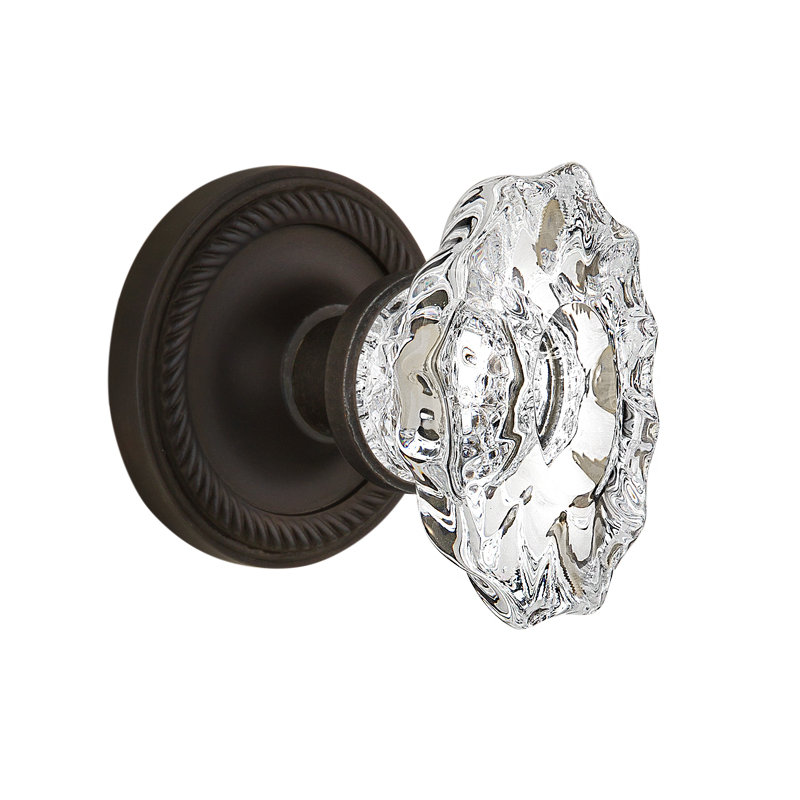 Bouton de porte de mortaise intérieure en cristal avec rosette chateau Rope, Bronze frotté à l'huile