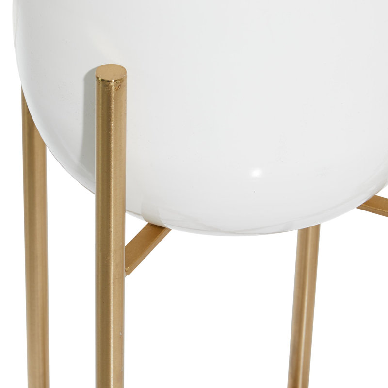 CosmoLiving by Cosmopolitan 2-Piece Metal Dome White Plant Stands Indoor Outdoor Planter with Removable Stand Set