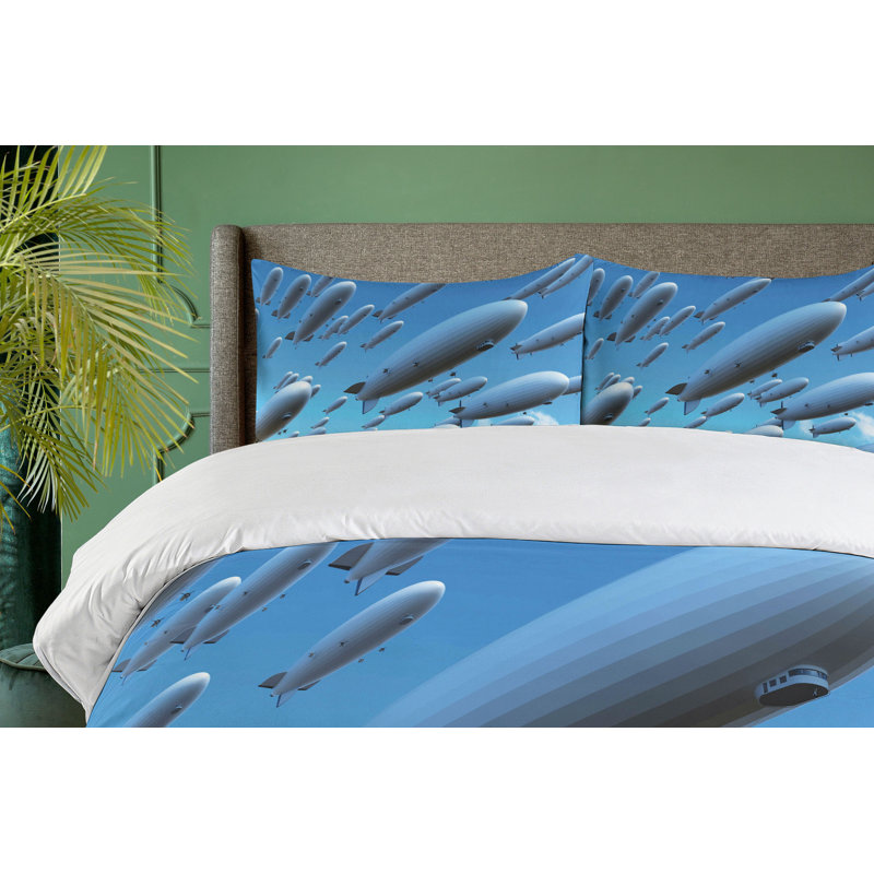 Zeppelin Pale Blue Microfiber Queen Duvet Cover Set