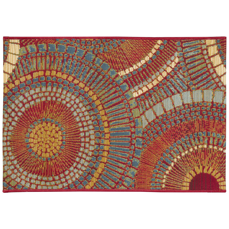 Lygia Abstract Synthetic Non-Skid Kitchen Mat, White/Green/Blue, Rectangle 2'5" x 3'11"