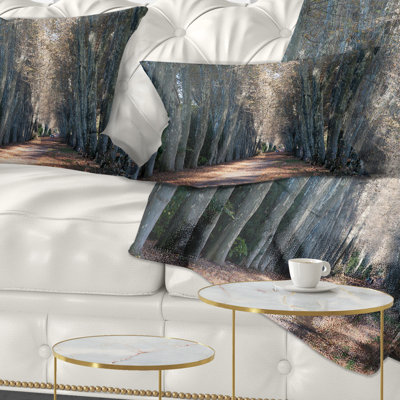 Road in Thick Autumn Woods - Forest Printed Throw Pillow