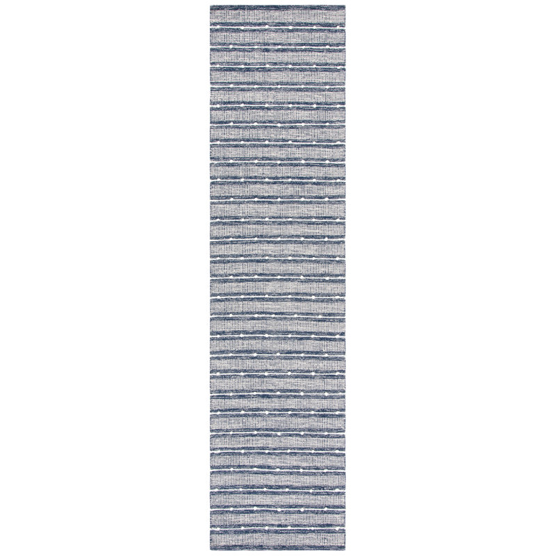 Dorman Hand Woven Cotton/Wool Striped Rug in Navy, Runner 2'3" x 9'