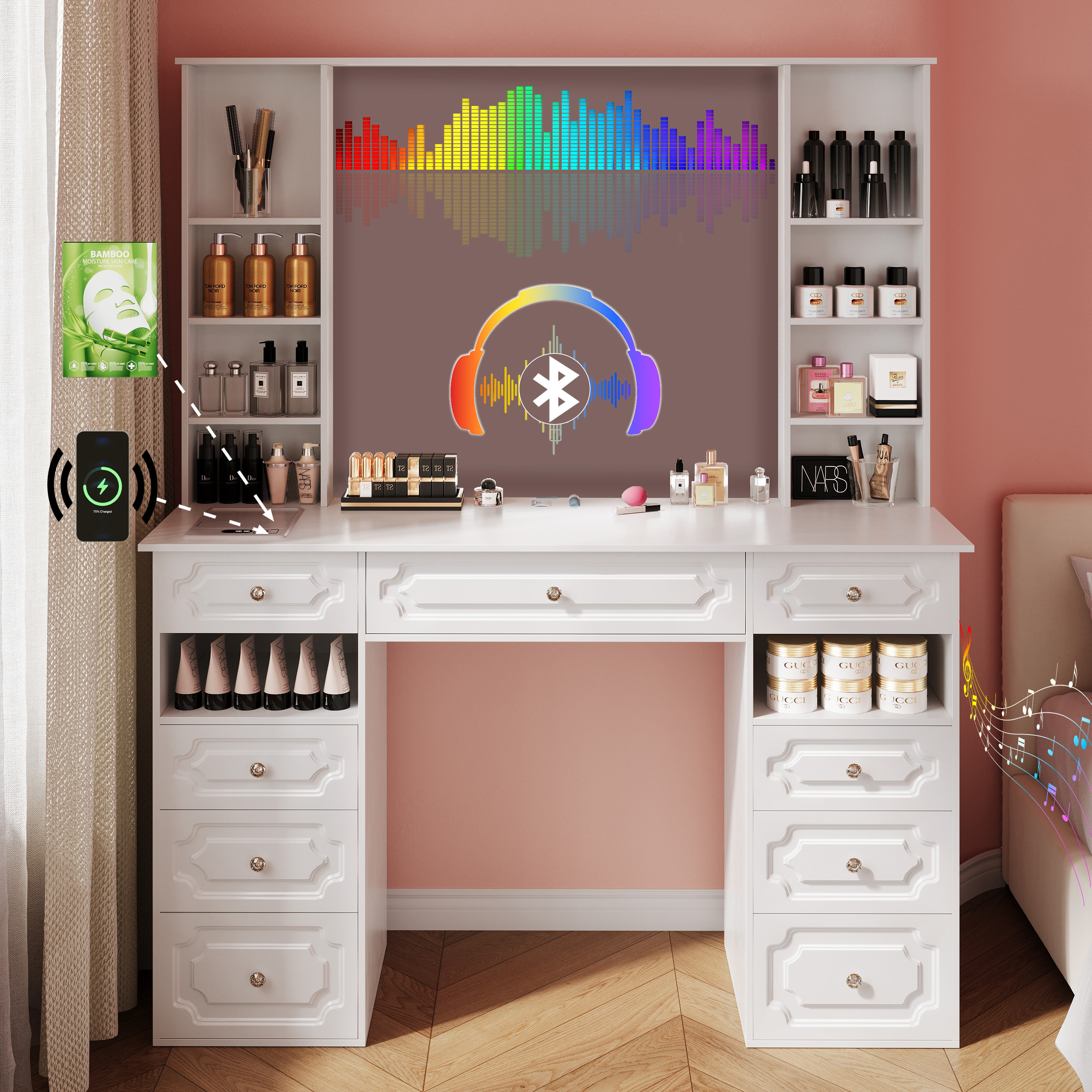 Latitude Run® Vanity With Hd Lighted Mirror, Makeup Vanity Desk