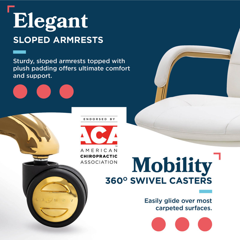 Sonata Leather Swivel Executive Office Chair, White, Gold