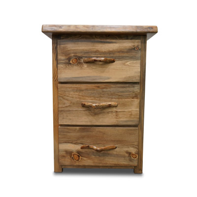 Big Sky Collection Live Edge, Three Drawer Nightstandw/ Shelf - Pecan Stain and Clear Lacquer Finish - 30 Inch Height