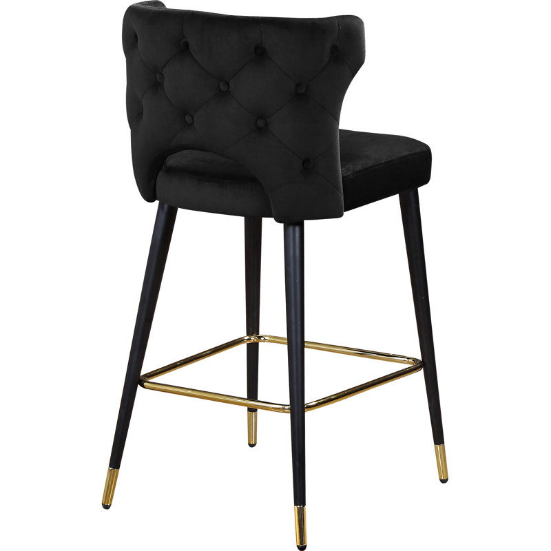 Sanchez Upholstered Counter Stool with Metal Frame, Black Velvet