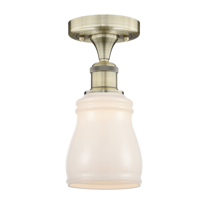 Makemson Glass Semi Flush Mount, White, Antique Brass