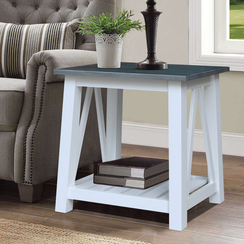 Solid Wood End Table, 24" H x 24" W x 14" D, Heather Gray/White