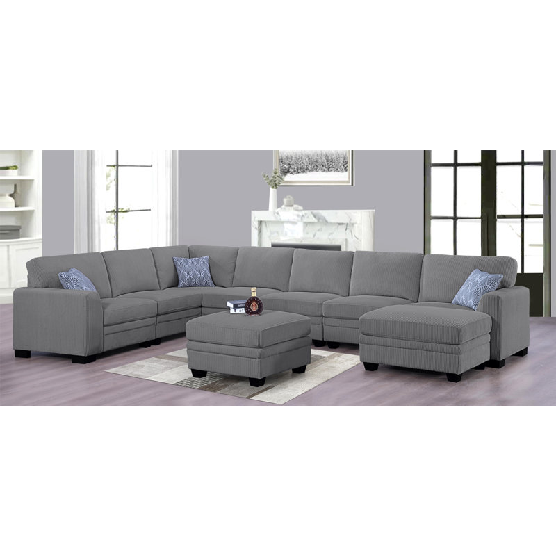 Canapé modulaire réversible en U Keshvi, Velours côtelé gris