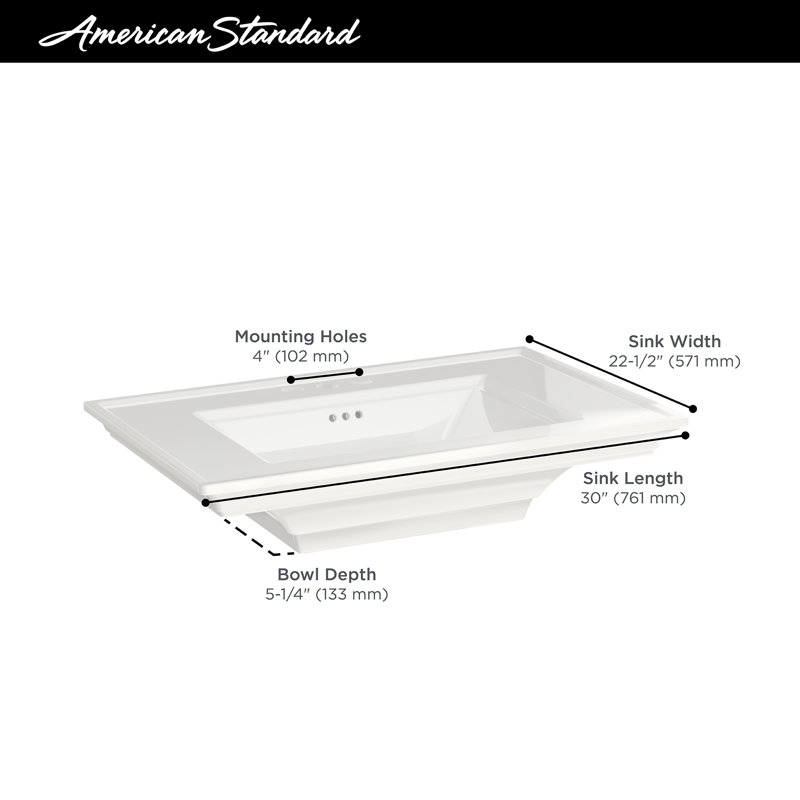 American Standard Town 22.5 " Ceramic Rectangular Bathroom Sink and Overflow Hole