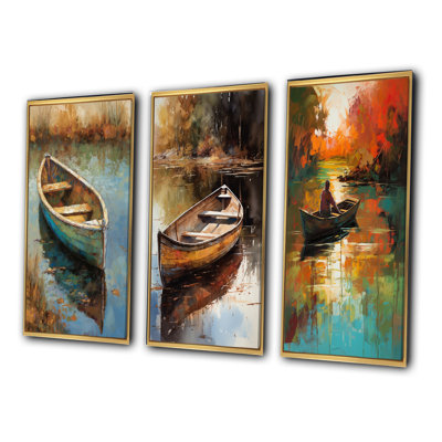 «Lake Serenity Dinghy Boat Resting On The Water», 3 pièces sur toile