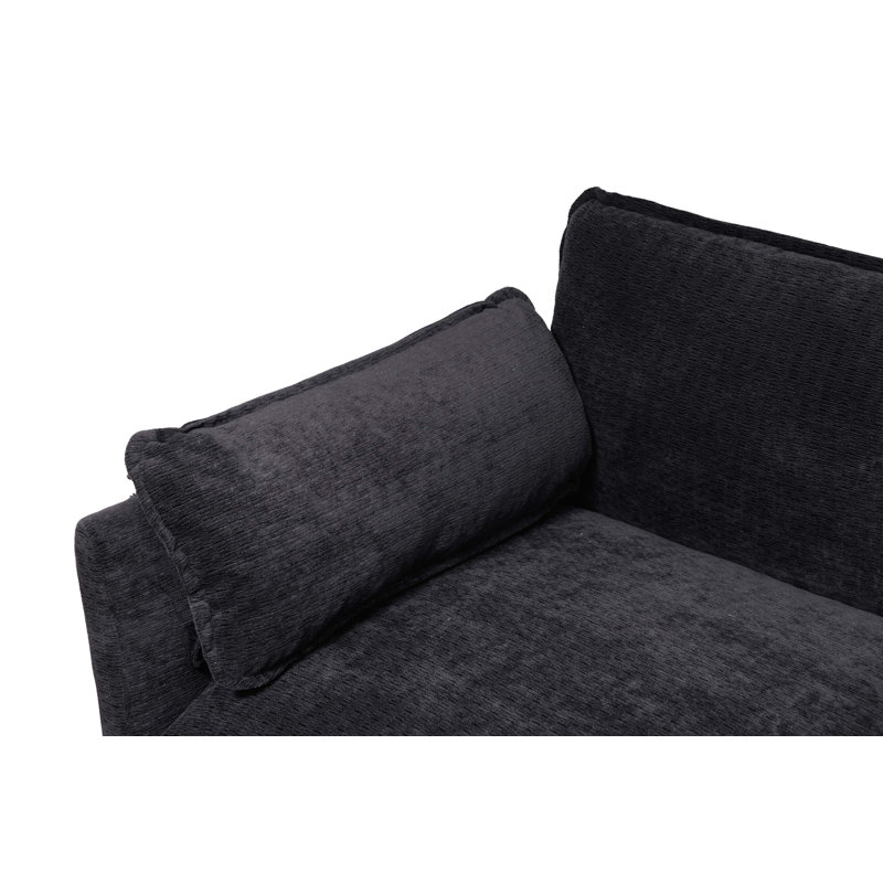 Canapé-lit une place surdimensionné en bouclette avec pouf et larges accoudoirs, Bouclé noir