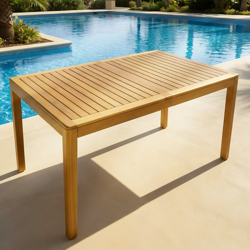  Classic 63"L Rectangular Outdoor Dining Table for Garden, Patio & Poolside, 6-Person - UV Resistant with Low Maintenance - Natural