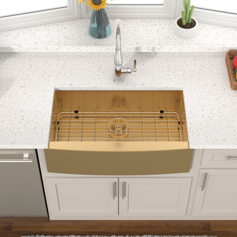 36" L x 21" W Farmhouse Kitchen Sink 16 Gauge Stainless Steel Kitchen Sink Apron Front Sink, Gold