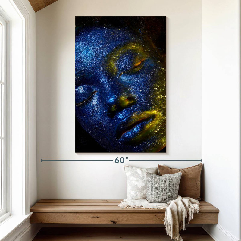 Senne Blue Glitter Face Portrait, 51" H x 34" W