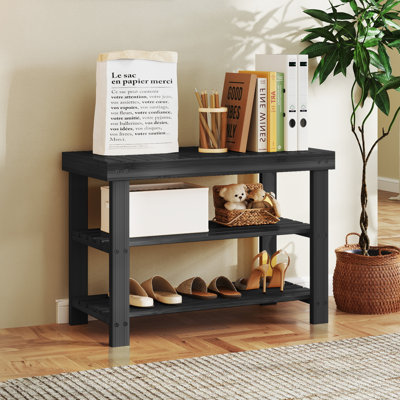 6-9 Pair of Shoes Natural Bamboo Shoe Rack Bench, 3-Tier Multi-Functional Shoe Storage and Bench, Space-Saving Organizer