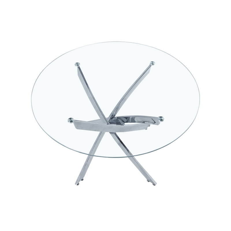 Contemporary Square Clear Dining Tempered Glass Table with Stainless Steel Legs, 29.5" H x 84" L x 48" D