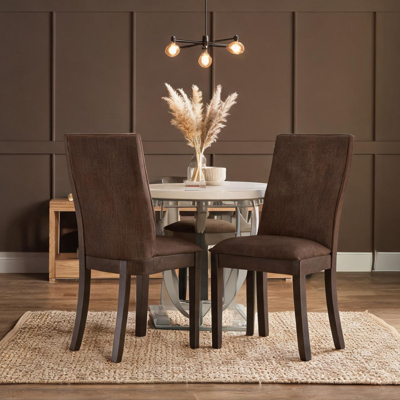 Ensemble de 2 chaises d'appoint rembourrées Industrial, tissu brun chaud avec pieds en bois espresso, assise confortable pour la salle à manger