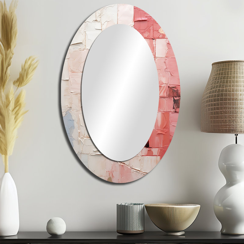 Minimalisme Pink Poteries II - Miroir mural moderne ovale, 36 po x 24 po