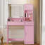 Bureau de coiffeuse avec miroir et bande lumineuse à DEL, coiffeuse avec grand tiroir, commode de rangement à 3 niveaux et 3 modes d'éclairage à luminosité réglable-1875158540