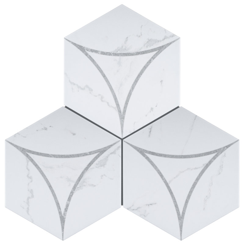 Statuario Deco Hexagon 7.8 In. X 8.98 In. Matte Porcelain Floor And Wall Tile, Gray