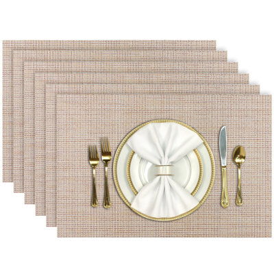 6-Pack Woven Placemats - PVC Vinyl Table Mats, Heat Resistant Stain Resistant Easy to Clean
