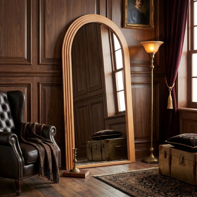 43 in. W x 71 in. H Arched Solid Wood Framed Floor Mirror Oversized Freestanding Mirror