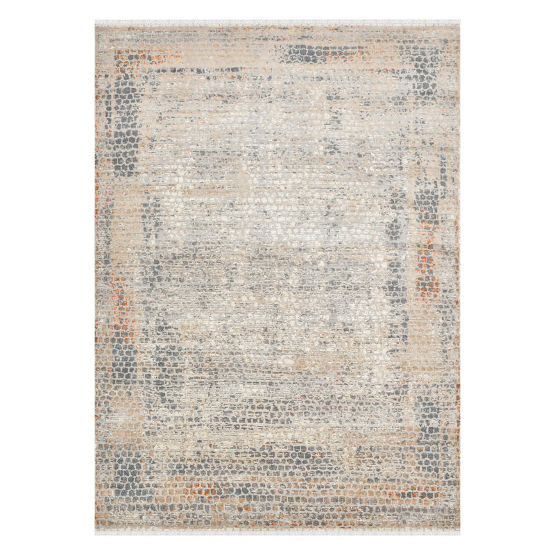 Light Gray Hand-Knotted Wool and Viscose 8'x10' Area Rug
