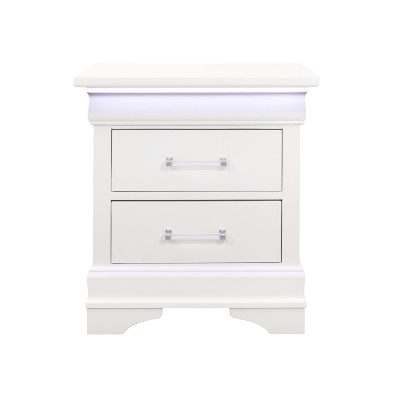 Table de chevet Charlston à DEL avec tiroirs spacieux et éclairage intégré, parfaite pour les chambres à coucher modernes et offrant une meilleure visibilité.