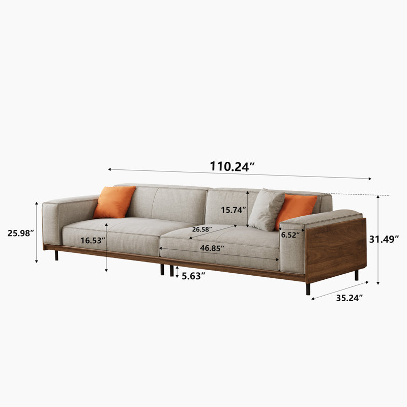 Removable And Washable Cotton-linen Sofa，110.24-inch, solid wood frame sofa