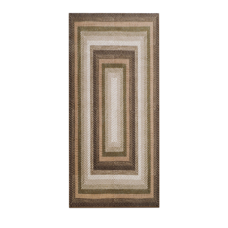 Washable Rug Scalloped Rug Non Slip, Low Pile Thin Foldable Mats, Indoor Neutral Carpet for Living Room Bedroom, Brown