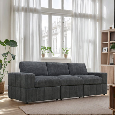 104" Wide Corduroy 3-Seater Sofa – Modular Design, Coil Spring Support, Removable Back Cushions