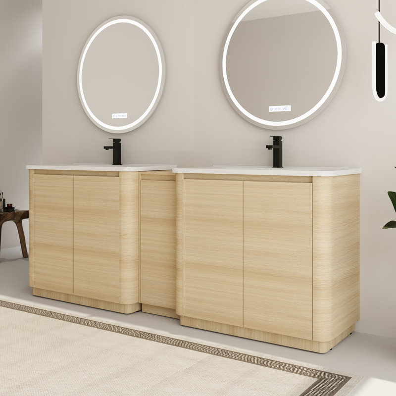Ensemble de meuble-lavabo double autoportant 84 po avec plateau en céramique Addisin, 84''