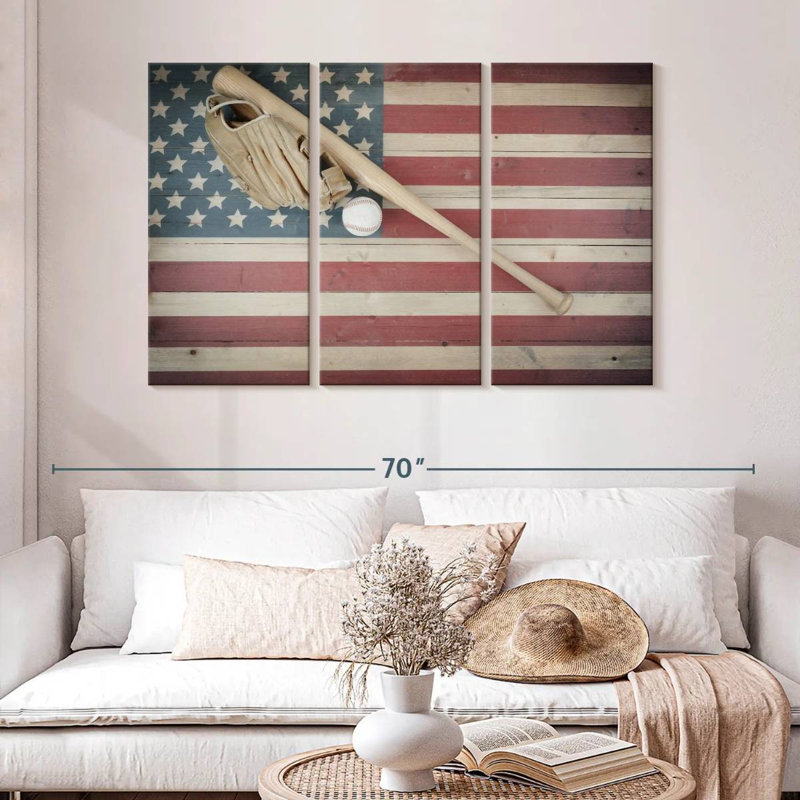 Baseball Sireci sur drapeau américain, H 32 po x l 50 po