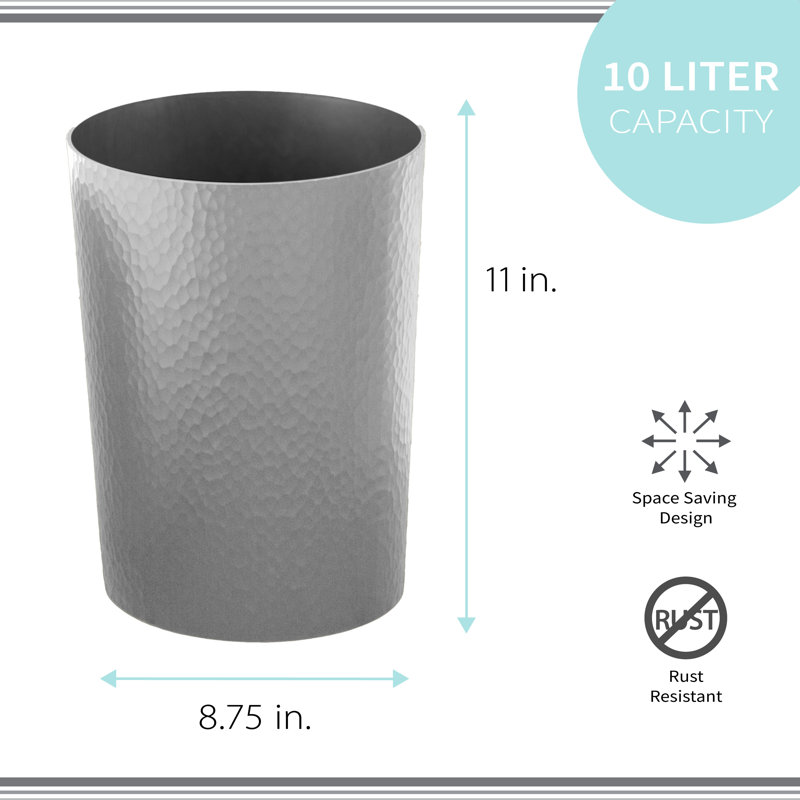 Silver Hammered Textured Plastic Bathroom Wastebasket Set