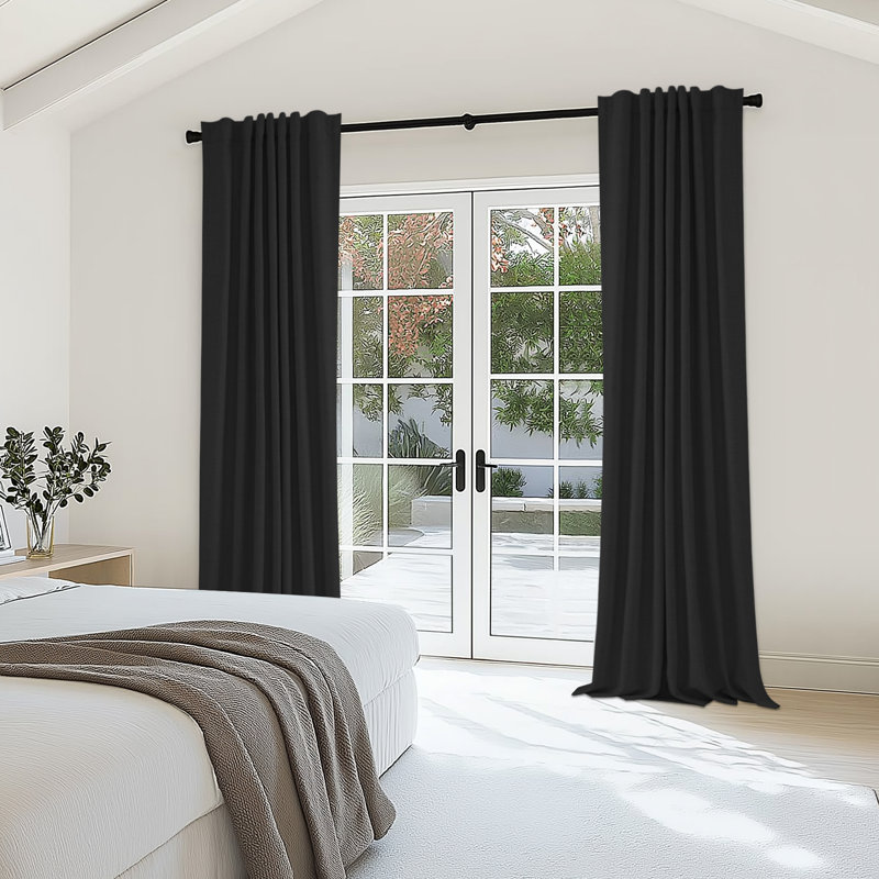 Cadnite 50" W Thermal 100% Blackout Linen Textured Curtain Panels, 50" W x 96" L, Black