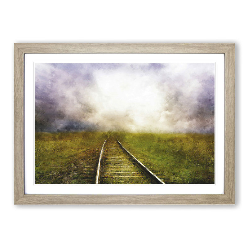Train Tracks Vol.1 - Picture Frame Graphic Art, 36cm H x 48cm W x 2cm D, Oak