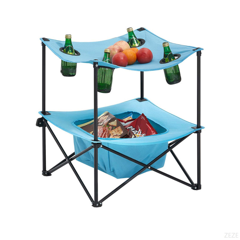 Folding Portable Camping Table Oxford Outdoor Picnic Square Table 4 Cup Holders